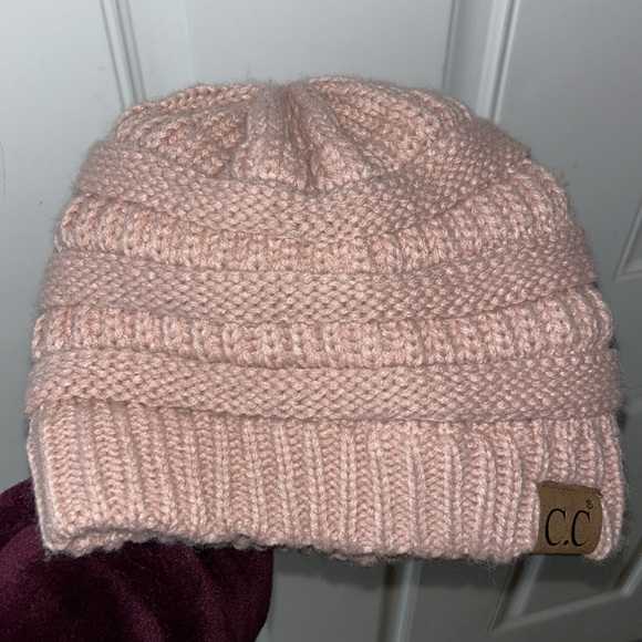 C.C Exclusive Women Ribbed Knit Solid Color Beanie Hat with Button for Mask - Picture 4 of 7